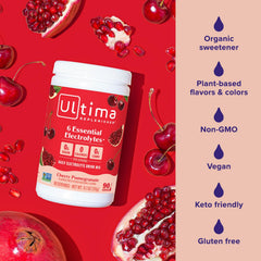 Ultima Replenisher beside a glass of prepared hydration