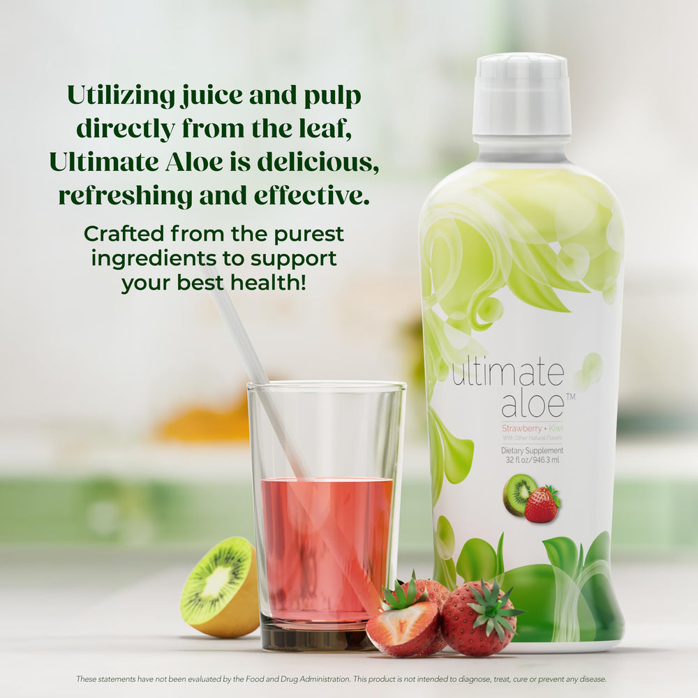 Ultimate Aloe smoothie mix with strawberry kiwi juice.