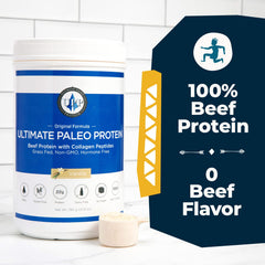Ultimate Paleo Protein powder closeup shows fine texture for smoothies.