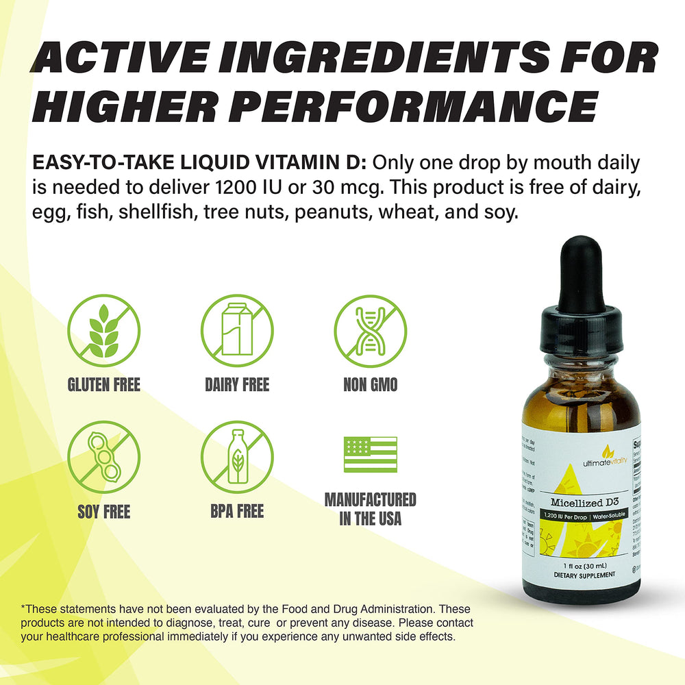 UltimateVitality clear bottle enables easy, dairy-free D3 intake.