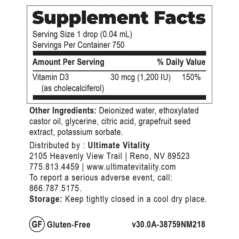 UltimateVitality one-drop daily dose delivers 1200 IU.