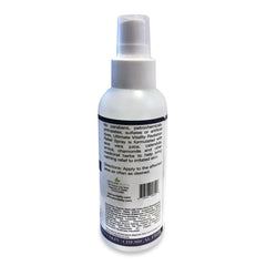 Packaging of UltimateVitality radiation burn relief spray on a bathroom shelf