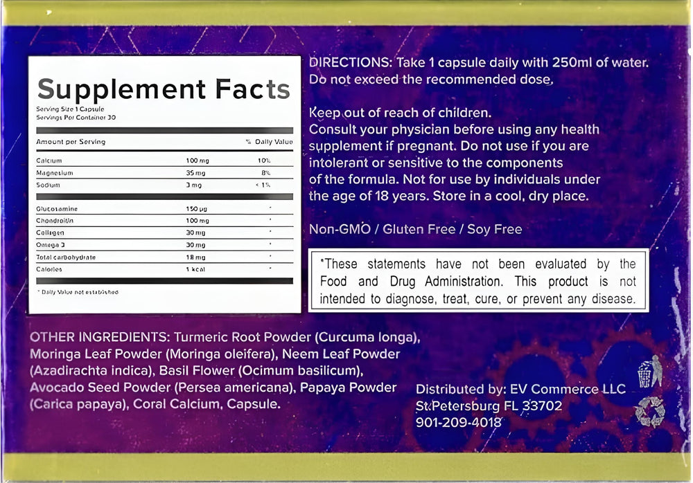 Close-up of Ultra Advance 3 Gold capsules, vegan and non-GMO formula.