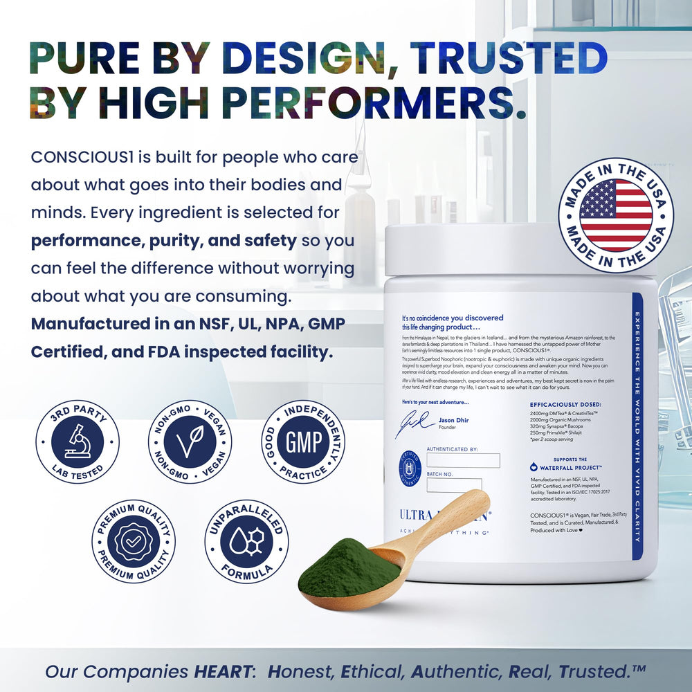 Ultra Human Conscious1 label close-up highlighting clean, sustainable ingredients