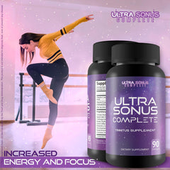 Ultra Sonus serving shown with a glass of water for daily dosing