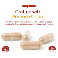Ultra6 Nutrition Happy Saffron pack-front highlighting two bottles for ongoing support.
