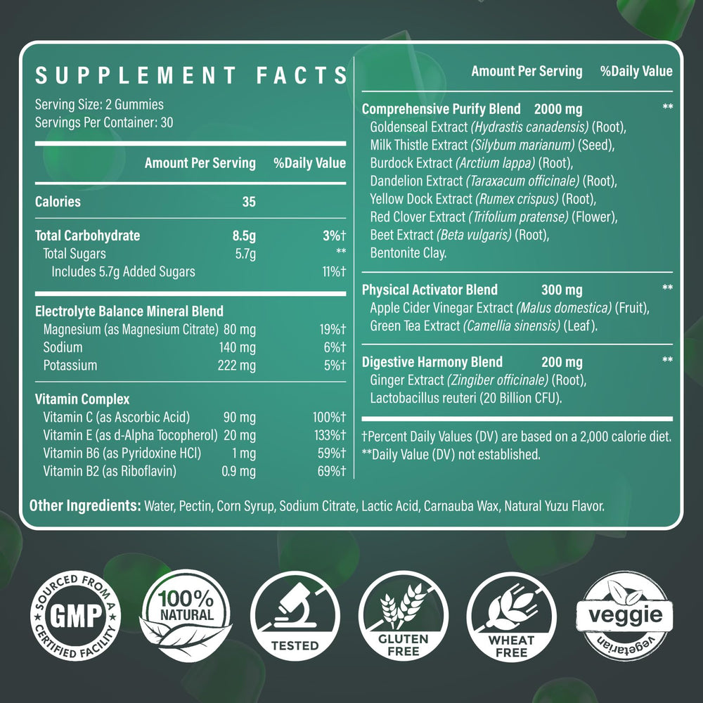 Close-up of Ultraverixian gummies highlighting plant-based ingredients for gut and liver wellness