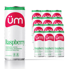 UM Raspberry functional sparkling water can showing flavor and focus support