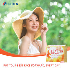 Umeken Elastin Beauty Powder made-in-japan branding on package for trust