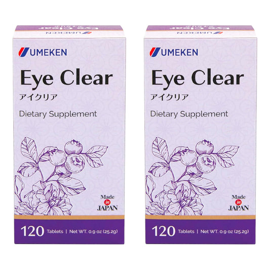 Umeken Eye Clear tablets featuring blueberry extract for daily eye support.