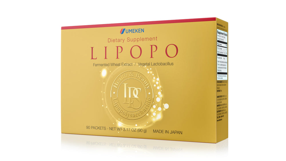 Umeken Lipopo box packaging showing 90 daily packets for convenient routine
