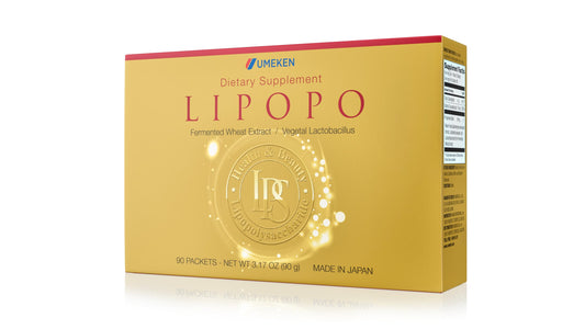 Umeken Lipopo box packaging showing 90 daily packets for convenient routine
