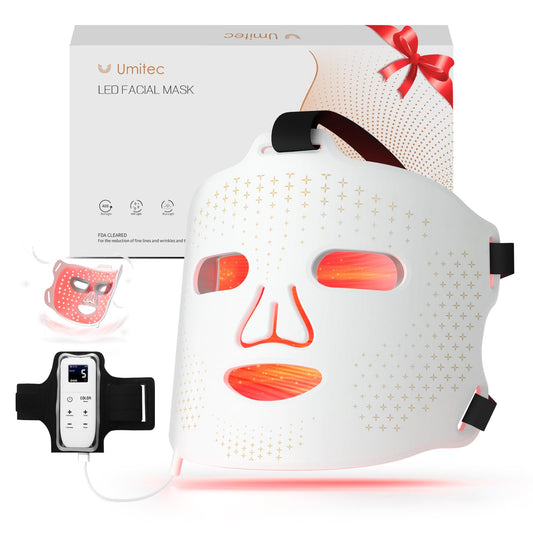 Umitec LED face mask front view for full-face light therapy sessions.