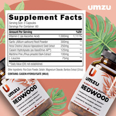 UMZU Redwood ingredients horse chestnut capsules designed to support blood flow