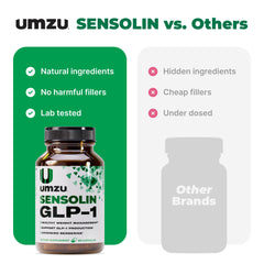 UMZU Sensolin biotin pill close-up highlighting hair, skin, and nails support.