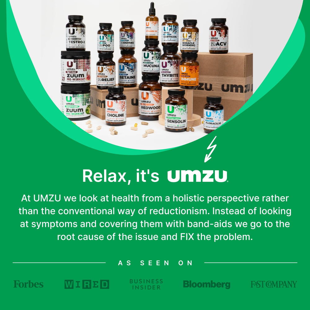 UMZU Sensolin bottle on desk showcasing a ready-to-use daily wellness routine.
