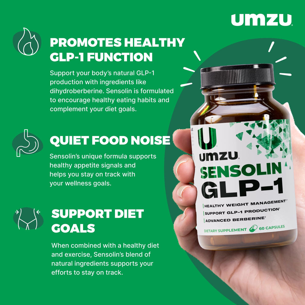 UMZU Sensolin capsules close-up highlighting dihydroberberine for metabolic support.