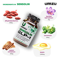 UMZU Sensolin packaging label shows cinnamon and chromium ingredients for balance.