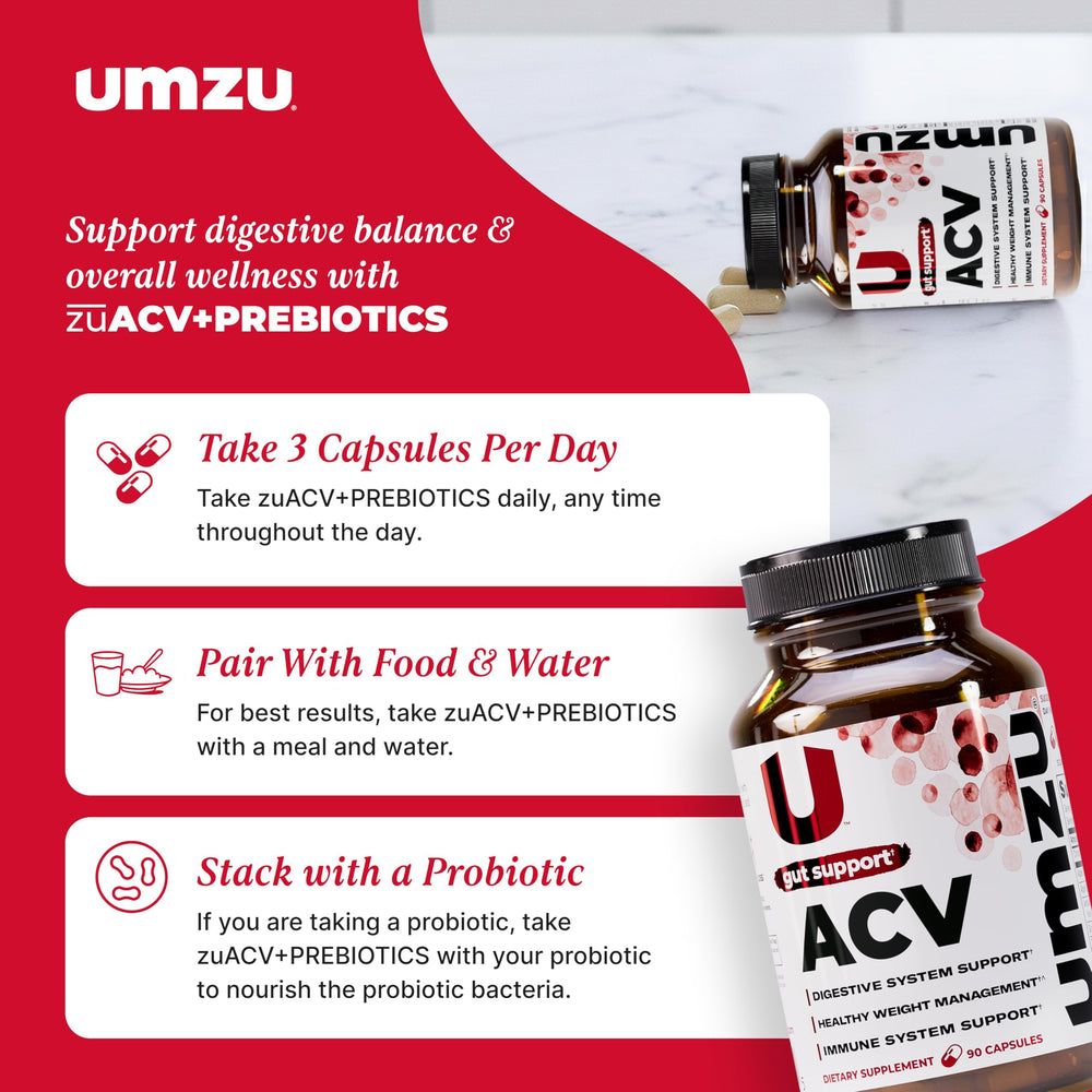 Graphic illustrating UMZU zuACV gut health and balance.