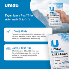 UMZU zuCollagen unflavored powder blends into drinks smoothly.