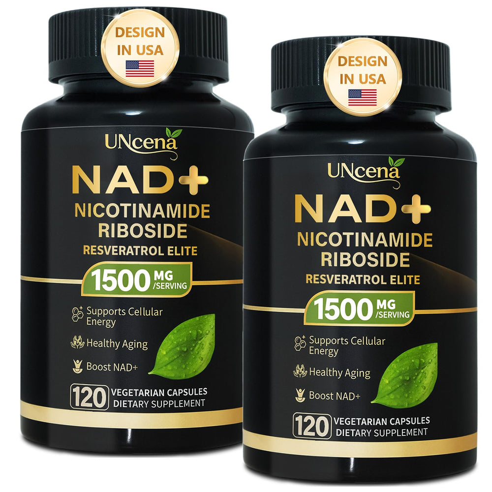 UNcena NAD supplement bottle front view showing 120 capsules for daily cellular energy support.