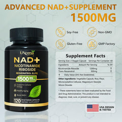 UNcena NAD label close-up with clean-label GMP-certified seal.