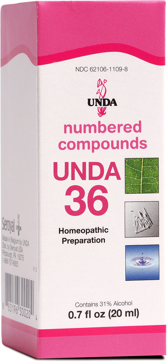UNDA 36 Numbered Compounds bottle — targeted organotropic action for holistic wellness.
