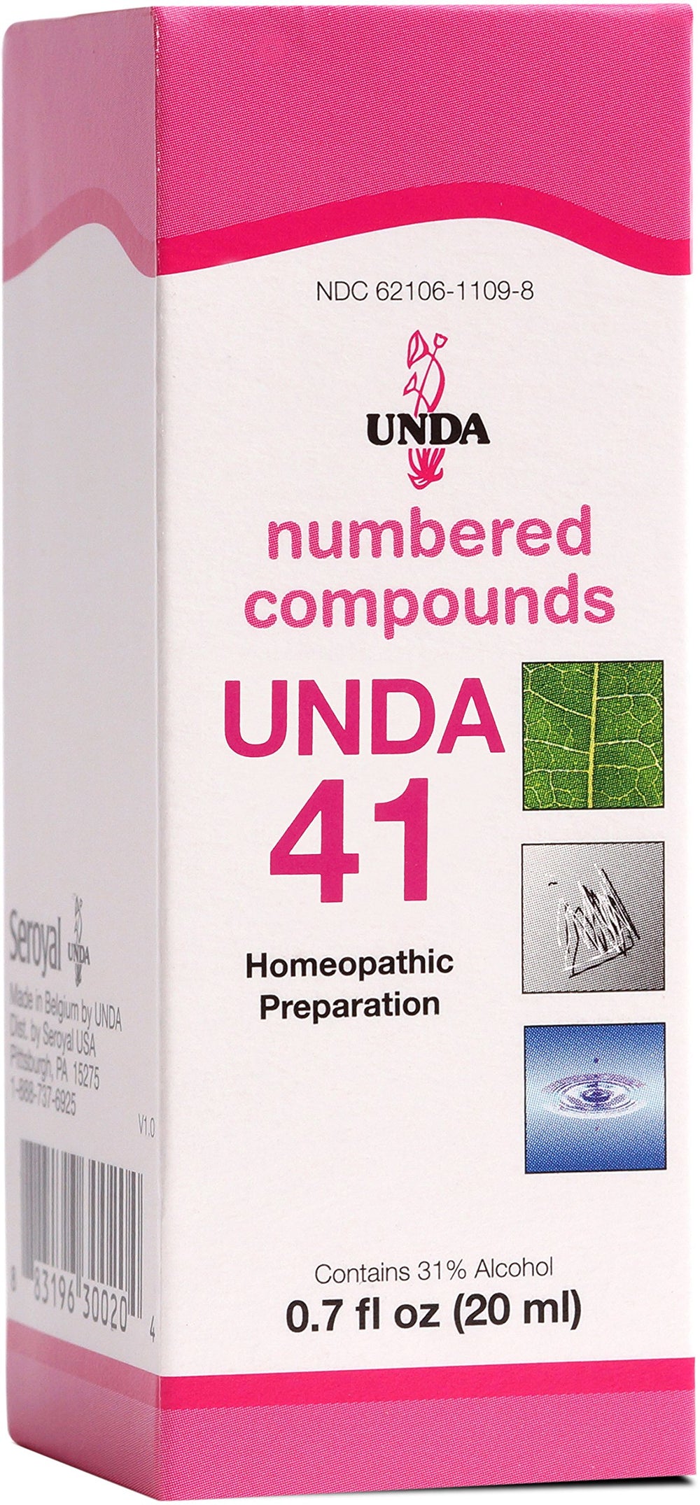 UNDA 41 Numbered Compounds bottle front, offering systemic support through plant and metal synergy.