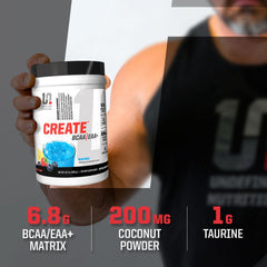 Undefined Nutrition CREATE BCAA/EAA+ Punch flavor supports endurance during workouts.
