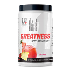 Undefined Nutrition Greatness Pre-Workout bottle ready for intense training sessions.