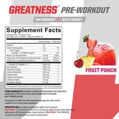 Undefined Nutrition Greatness Pre-Workout label close-up with clear ingredient details.