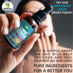 Undelio Lung Defense mucous cleanse depiction suggests clearer airways potential.
