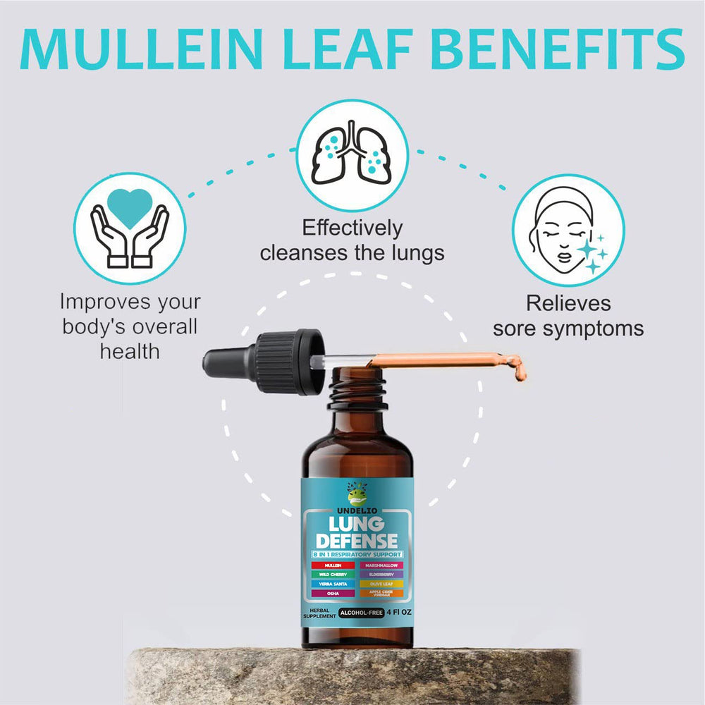 Undelio Lung Defense pour showing easy-to-take liquid for daily support.