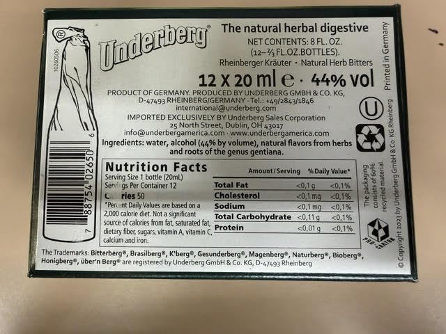 Underberg bottle top view showing portion-sized design and cap