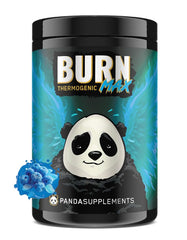 Underground Bio Labs Panda Burn Max bottle in Blue Razz Rock Candy flavor, delivering sustained energy for workouts.