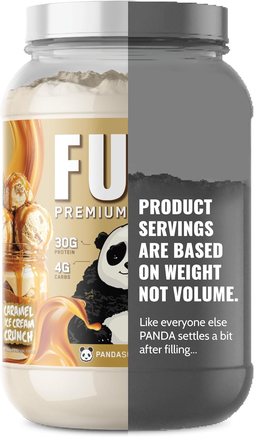 Underground Bio Labs Panda Fuel caramel flavor powder close-up invites tasty shakes.