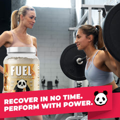 Underground Bio Labs Panda Fuel serving ideas with shaker and scoop for quick meals.