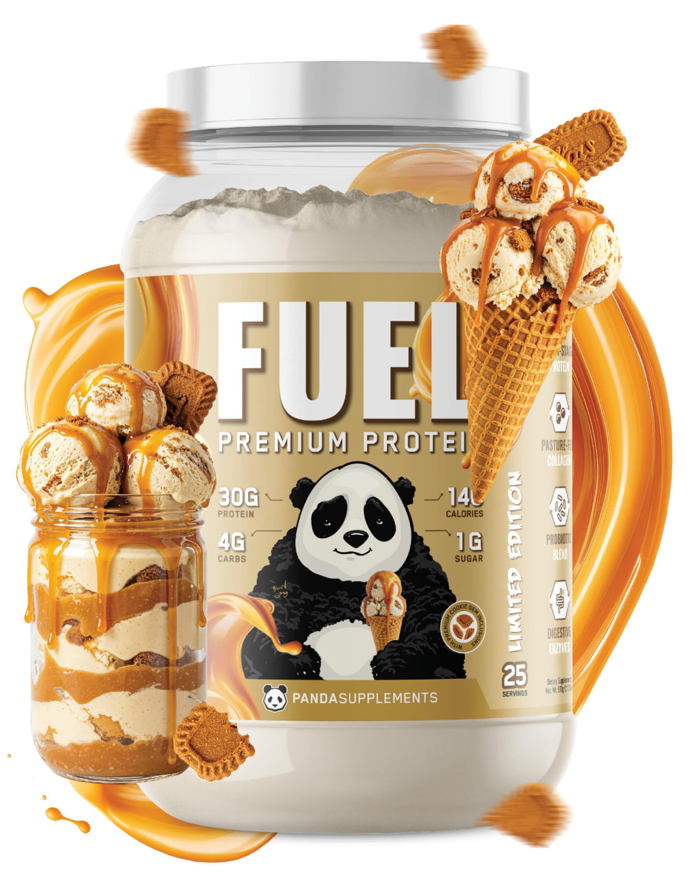 Underground Bio Labs Panda Fuel whey bottle showcases premium protein blend for post-workout fueling.