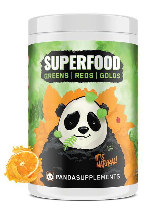 Underground Bio Labs Panda Supps Greens bottle with pineapple flavor boosts daily energy.