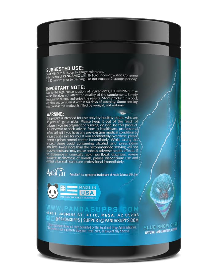 Underground Bio Labs Panda Supps Pandamic Extreme pre-workout blue snow cone scoop convenient dosing