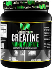 Unike Nutra Pure Creatine Monohydrate bottle supports steady energy for workouts.