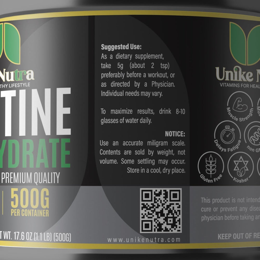 Unike Nutra Pure Creatine Monohydrate workout-scene suggests athletic training support.