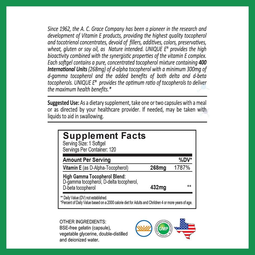 Unique E A.C. Grace Kosher seal confirms allergen-free formulation.