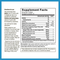 Unique E Omega E+ pure ingredients with no fillers and carotenoids.