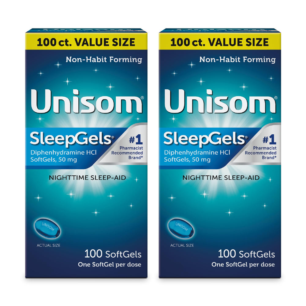 Unisom SleepGels packaging highlights the nighttime formula for restful evenings.