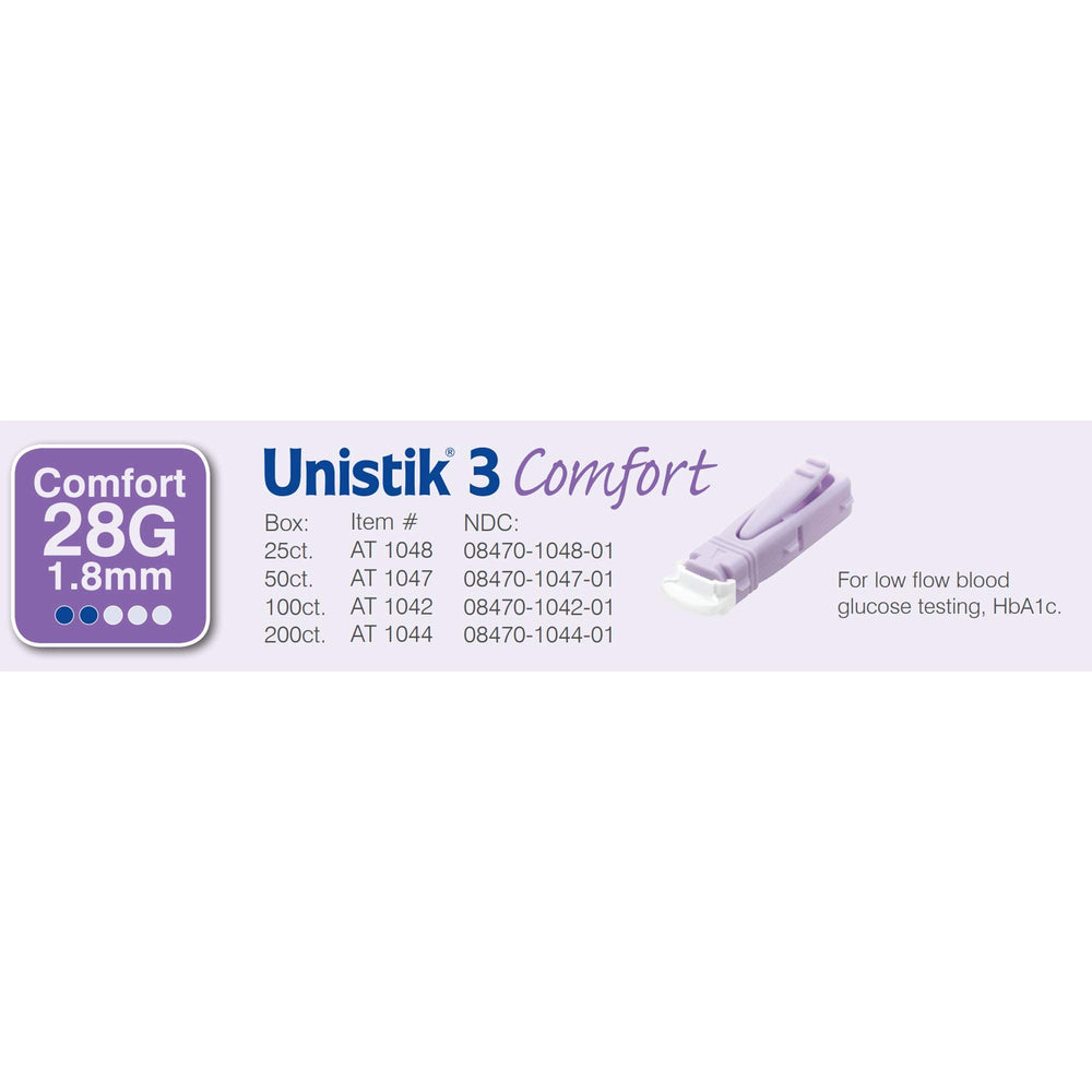 Unistik 3 Comfort lancet showing auto retract needle to prevent needle sticks