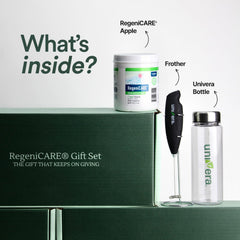 Univera RegeniCARE green apple prepared drink in glass supports daily mobility.