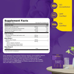 Label details outline ingredients and benefits for Universal U De-Stress & Sleep.
