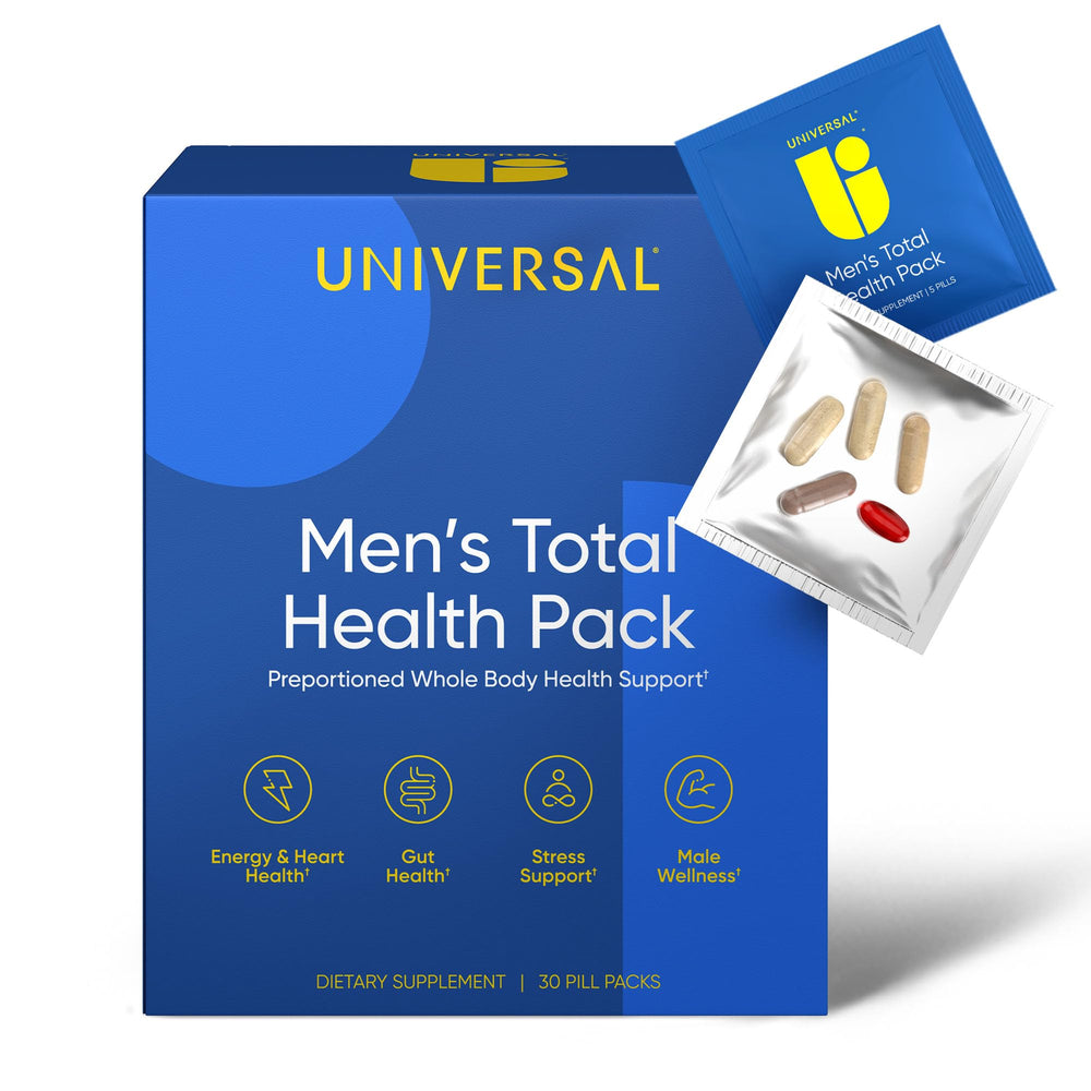 Universal U Men's Total Health Pack bottle opening with daily capsules for busy men