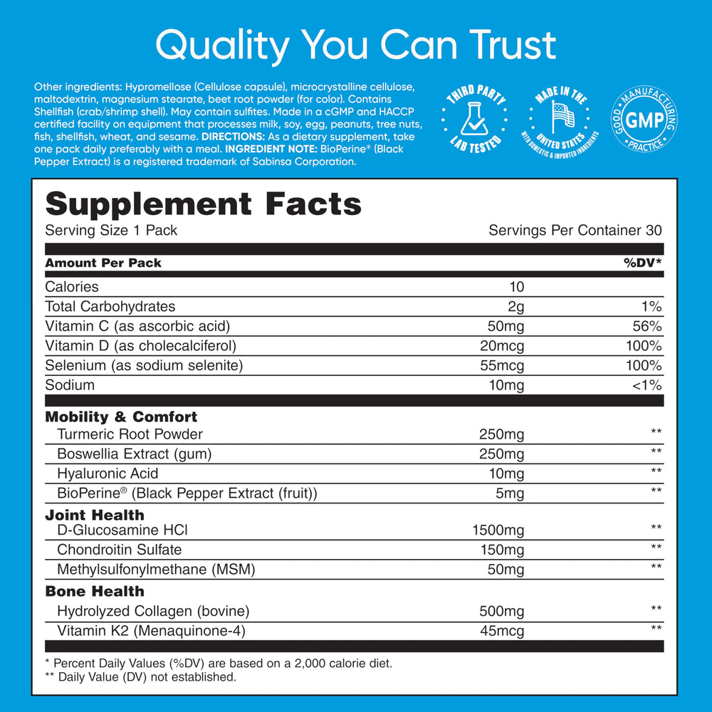 Universal U Mobility collagen and D3 support bone health.